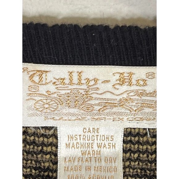 Tally Ho Sweater Women XL Brown Button Down Animal Print Vtg Cardigan Retro 80s - Picture 2 of 11